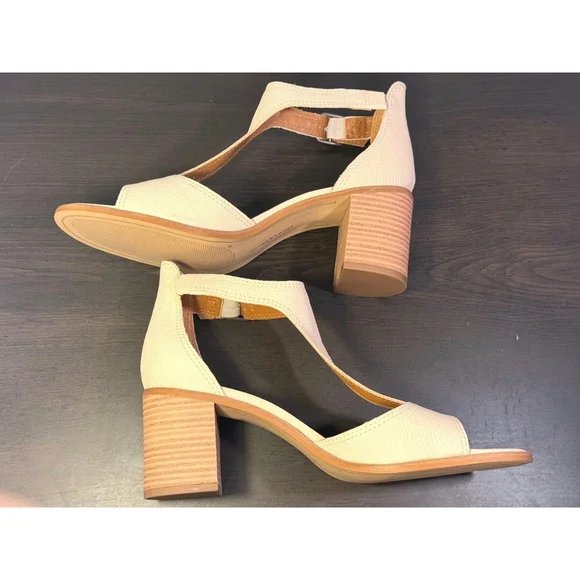 Lucky Brand Womens LEATHER Caged Strappy Sandals Sz 9 M Vanilla Salt Bone White - Picture 13 of 15